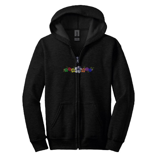 Colorful Hibiscus Flowers and Bamboo Shoot Zip Hoodies