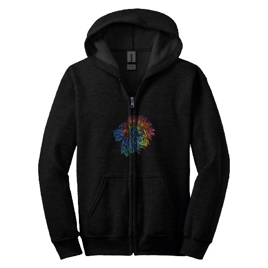 Psychedelic Lion Design Gift. Rainbow Mandala Zip Hoodies