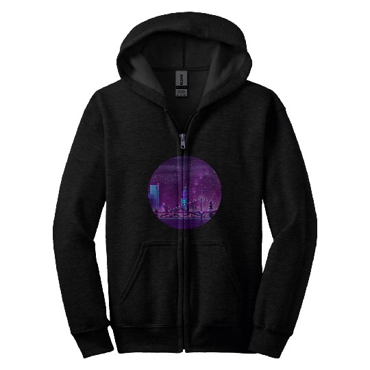Synthwave Neon City: London Zip Hoodies
