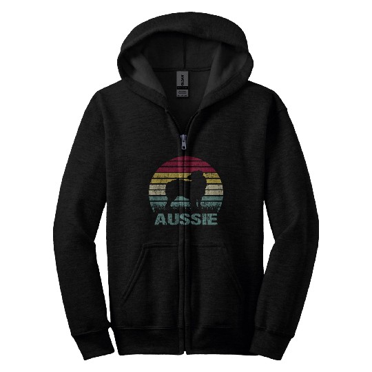 Aussie Australian Shepherd Retro Silhouette Zip Hoodies