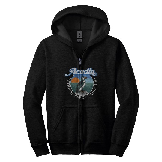 Retro Acadia National Park Vintage Maine Puffin Zip Hoodies