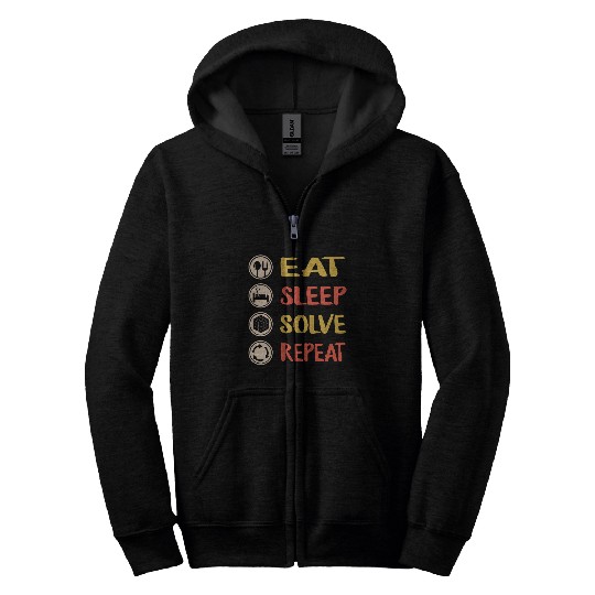 Rubiks Cube Zip Hoodies, Vintage Eat Sleep Solve Repeat