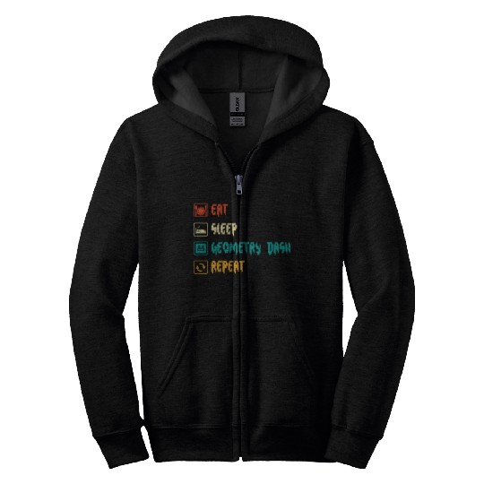 Eat sleep geometry dash repeat retro Jumper Repeat Zip Hoodies