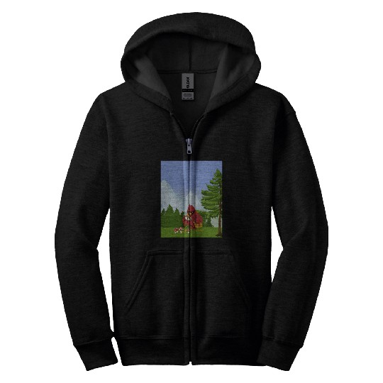 Cardinal Bird Foraging Collecting Mushrooms Zip Hoodies