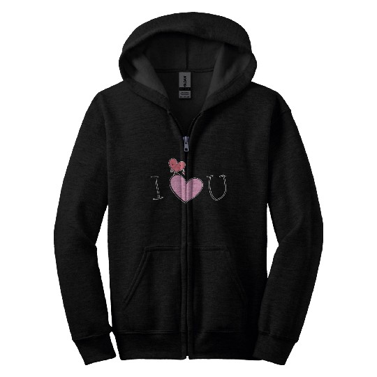 i love you heart pink cartoon Zip Hoodies