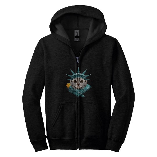 Statue Of Liberty Scottish Fold 4th Of July Cat US Zip Hoodies