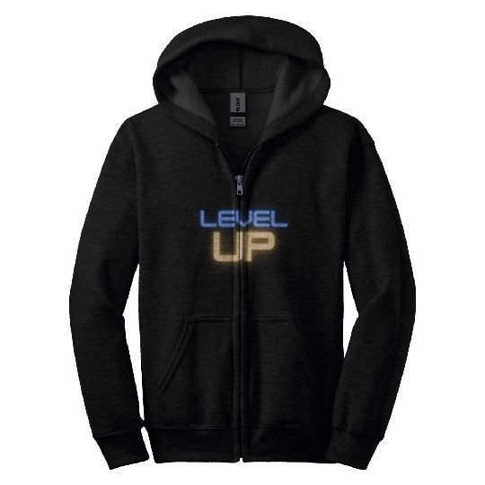 Black Level Up Neon Typography Zip Hoodies