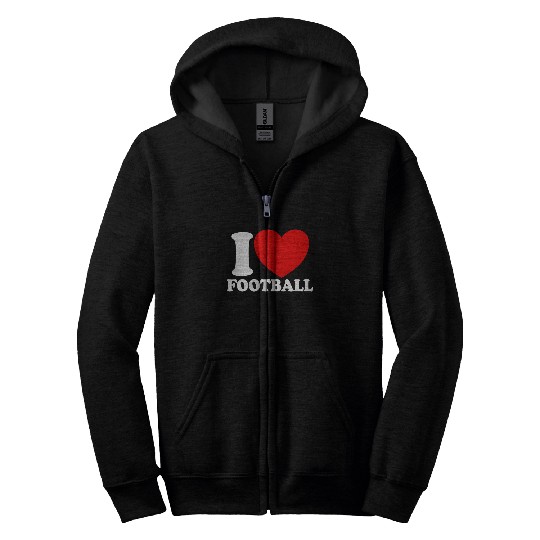 I Love Football Red Heart Football Lover Football Zip Hoodies