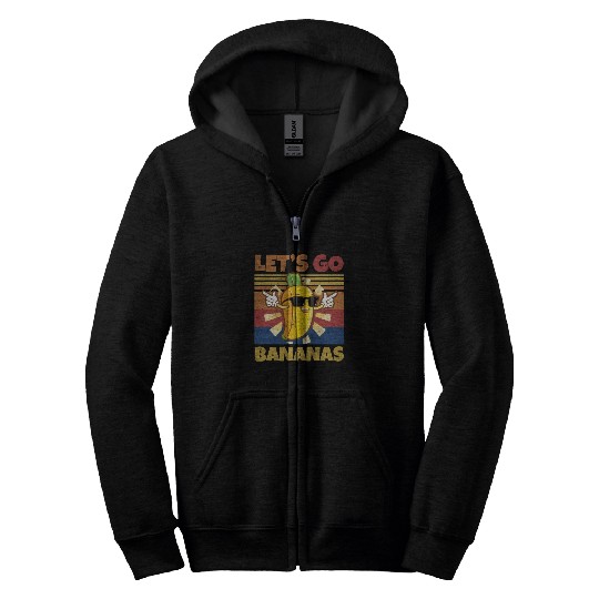 Retro Let's Bananas Funny Banana Zip Hoodies