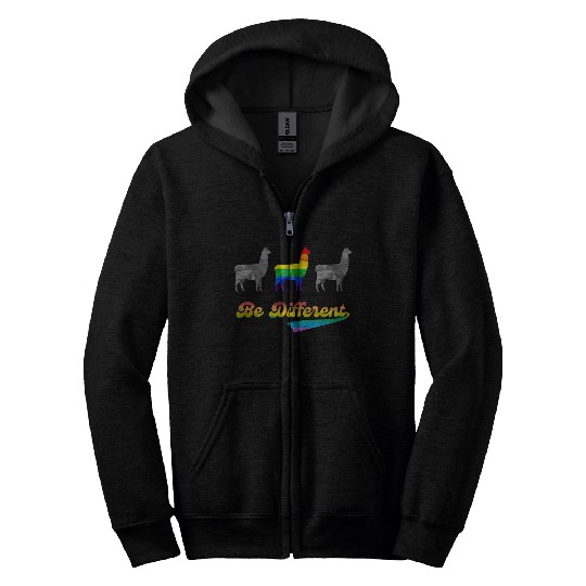 Llama Alpaca LGBTQ Gay Pride Rainbow Flag Differen Zip Hoodies