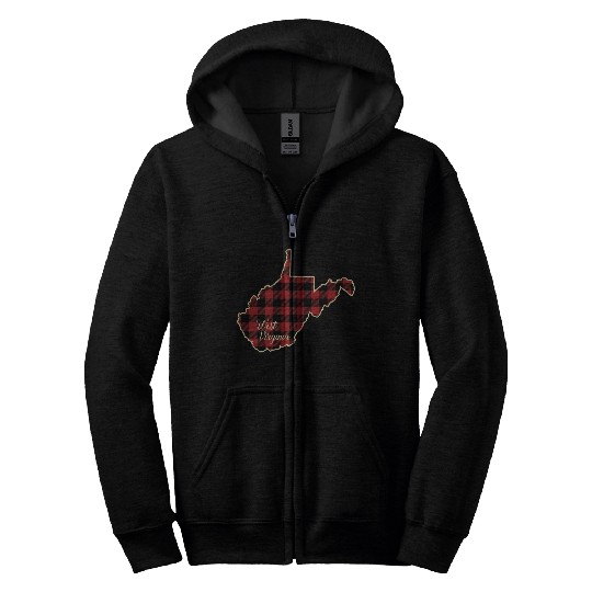 West Virginia Buffalo Plaid Silhouette Home State Zip Hoodies