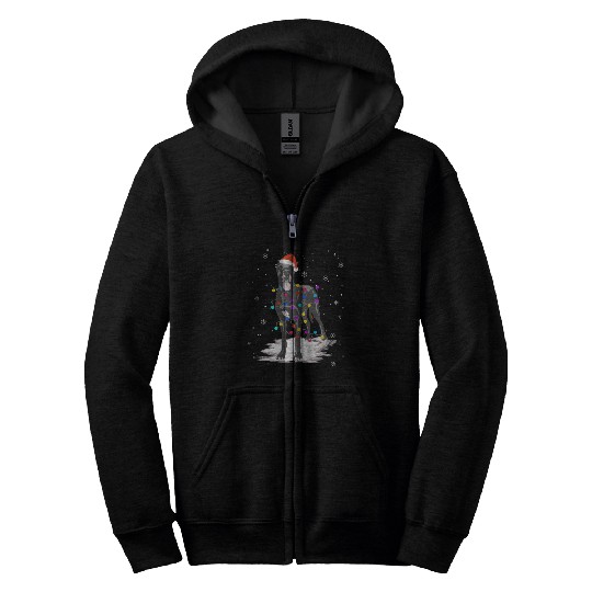 Great Dane With Christmas Lights Santa Zip Hoodies