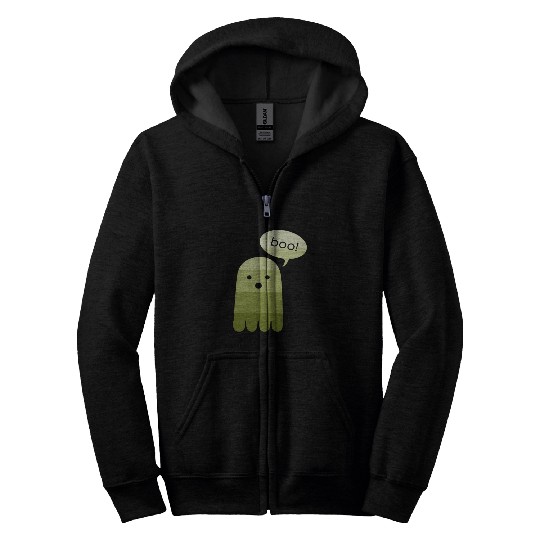 Olive Green Boo Ghost Halloween Zip Hoodies