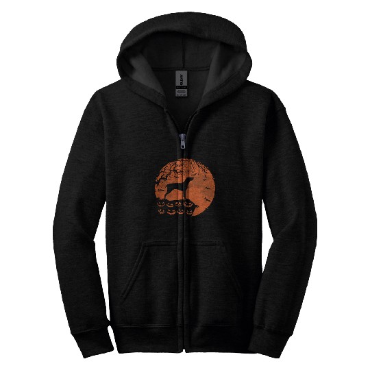 German Shorthaired Pointer And Moon Halloween Zip Hoodies