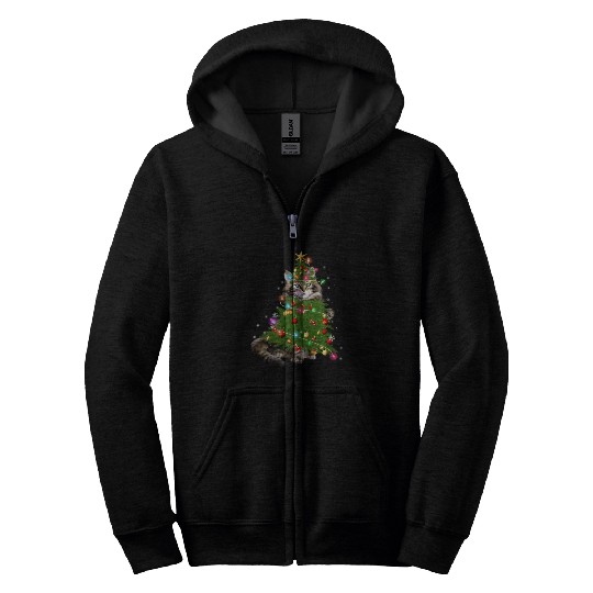 Cat Maine Christmas Tree Holiday Cat Lovers Xmas Zip Hoodies