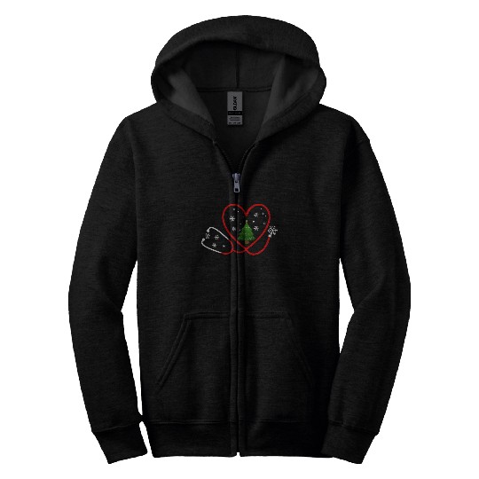 Nurse Heartbeat Christmas Tree Zip Hoodies