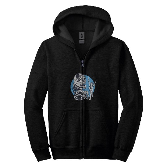 Skeleton rock and roll cartoon Zip Hoodies