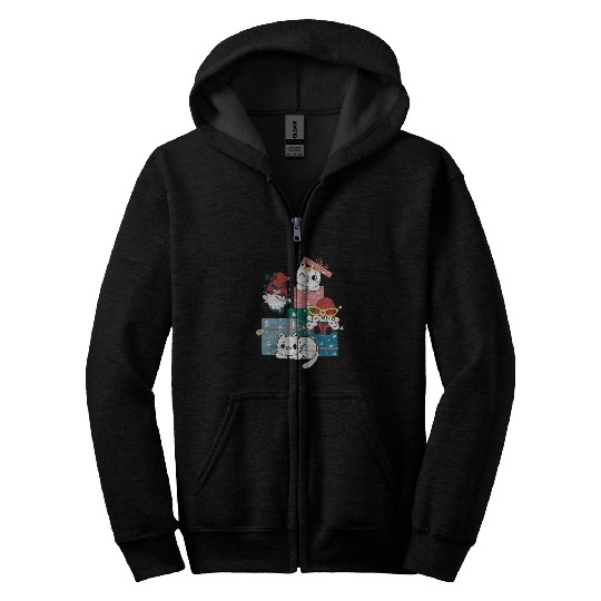 cute gnome and kitty cats on present gift box Zip Hoodies