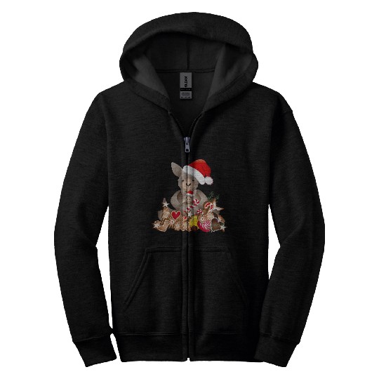 cute kangaroo for christmas with santa hat Zip Hoodies