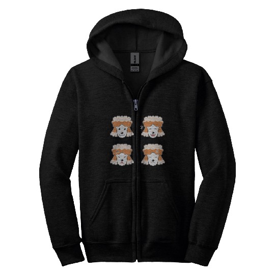 Funny Poodle Dog Cartoon Faces Zip Hoodies