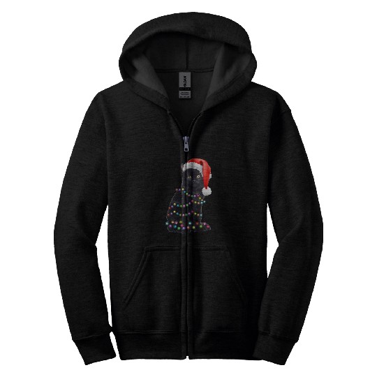 Black Cat Christmas Light Funny Cat Love Christmas Zip Hoodies