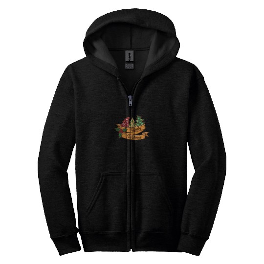 Xmas Family Christmas Mistletoe Fir Tree Zip Hoodies