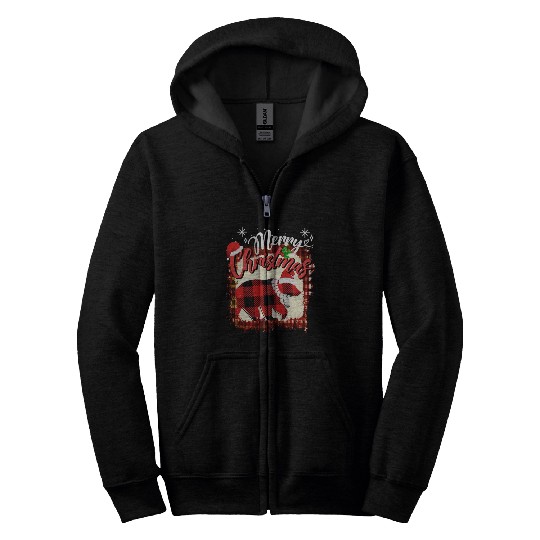 Merry Christmas Vintage Black Buffalo Plaid bear Zip Hoodies