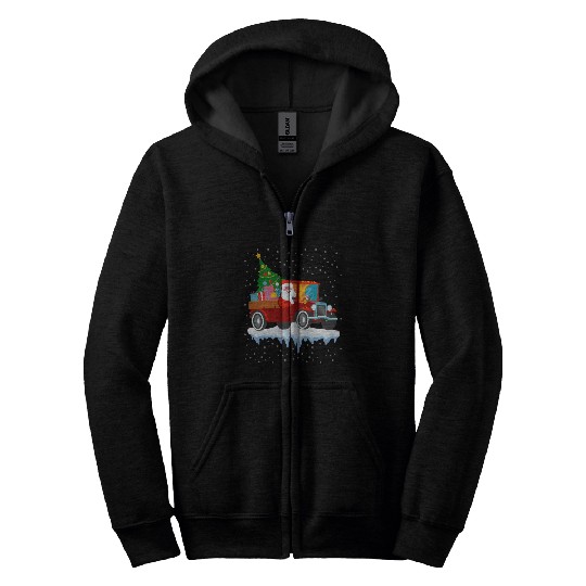 Red jeep pine tree Funny Merry Christmas family Zip Hoodies