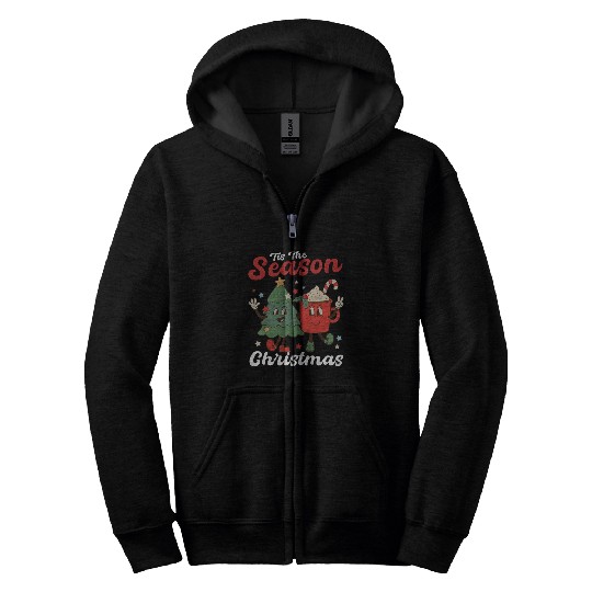 Tis The Season Christmas Tree Coffee Latte Zip Hoodies