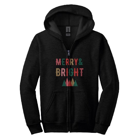 Merry and Bright Christmas tree Zip Hoodies
