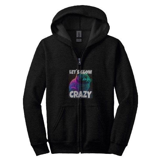 Lets Glow Crazy Cat Kitten Fluffy Cat Zip Hoodies