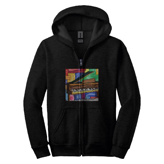 A beautiful piano in front of a colorful art Zip Hoodies