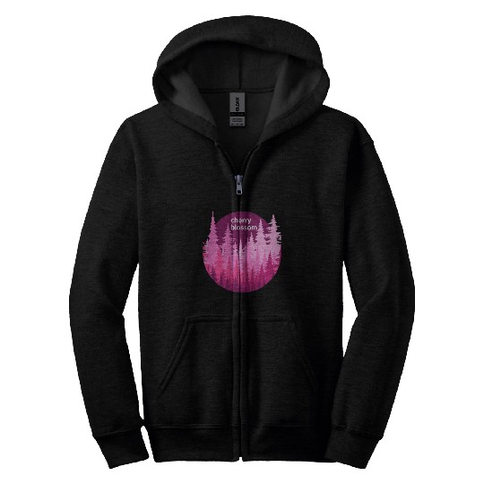 Cherry Blossom Forest Sun Zip Hoodies