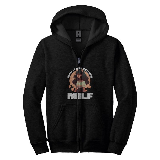 MILF Man I love Felines Funny Cat Cute Anime Girl Zip Hoodies