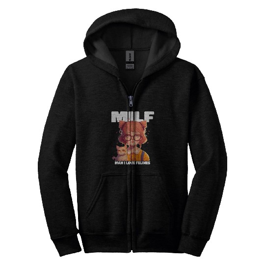 MILF Man I love Felines Funny Cat Cute Anime Girl Zip Hoodies