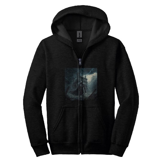 Death Knight in Thunderstorm Zip Hoodies