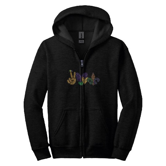 PEACE LOVE MARDI GRAS Zip Hoodies