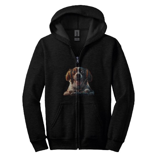 Funny Dog Playing Video Game Zip Hoodies