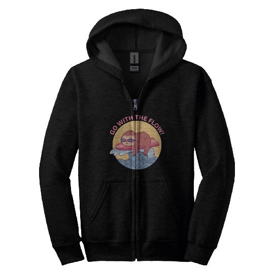 Go With The Flow Sloth Chilling on Surfboard Zip Hoodies