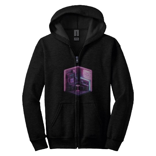 Isometric Modern Room Cube Zip Hoodies