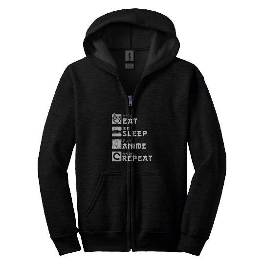Eat Sleep Anime Repeat Japanese Manga Lover Cospla Zip Hoodies
