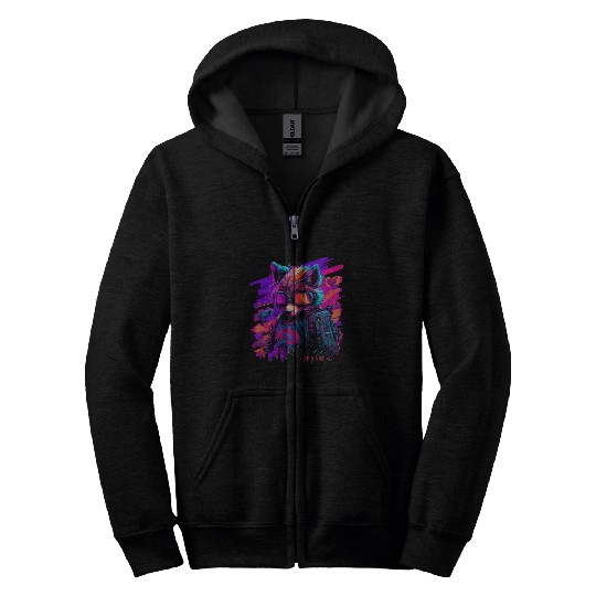 cyberpunk synthwave cool fox Zip Hoodies