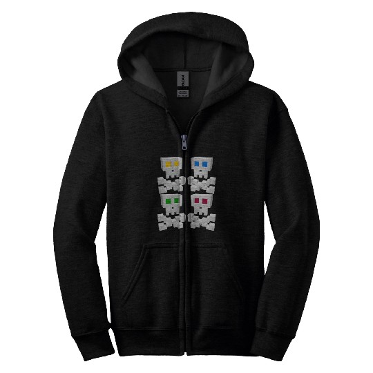 8-bit Pixel Pop Art Style Pirate Flag Skulls Zip Hoodies