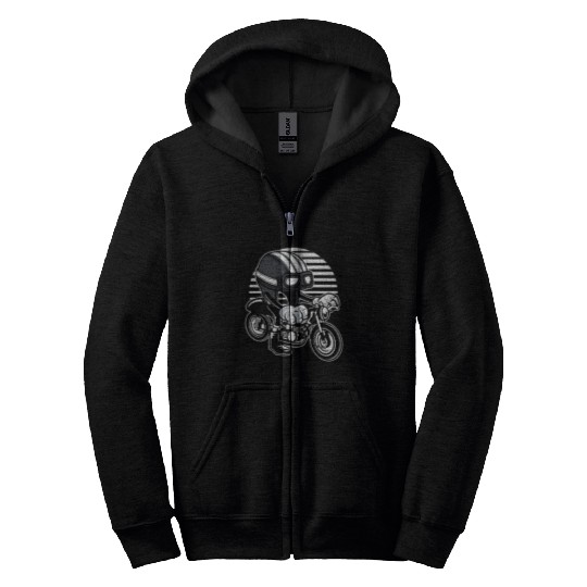 Motorcycle with Cartoon Helmet Zip Hoodies