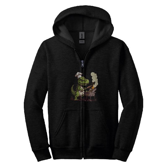 Baby Dinosaur Using A Charcoal Grill Cooking Meat Zip Hoodies