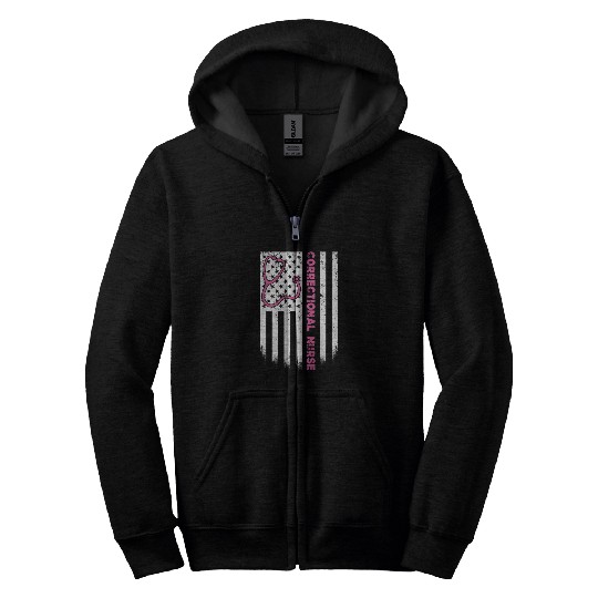 Correctional Nurse American flag US Stethoscope RN Zip Hoodies