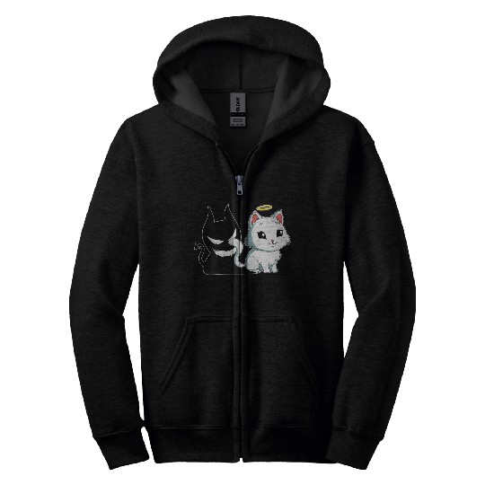 Funny Angel Devil Cat Zip Hoodies Sweet Dearly Kitty D