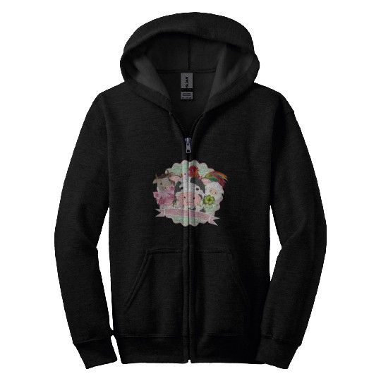 happy farm animals together in the countryside Zip Hoodies
