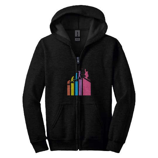 Retro Evolution Ski Skiing Skier Zip Hoodies