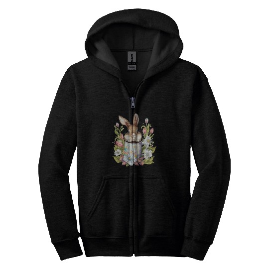 Cute easter bunny with flowers and a mug Zip Hoodies